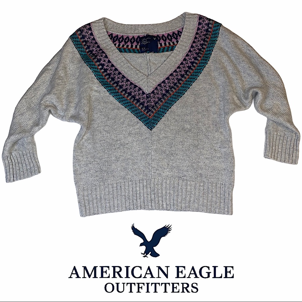 American Eagle | Knit Wool Blend Deep V Sweater M